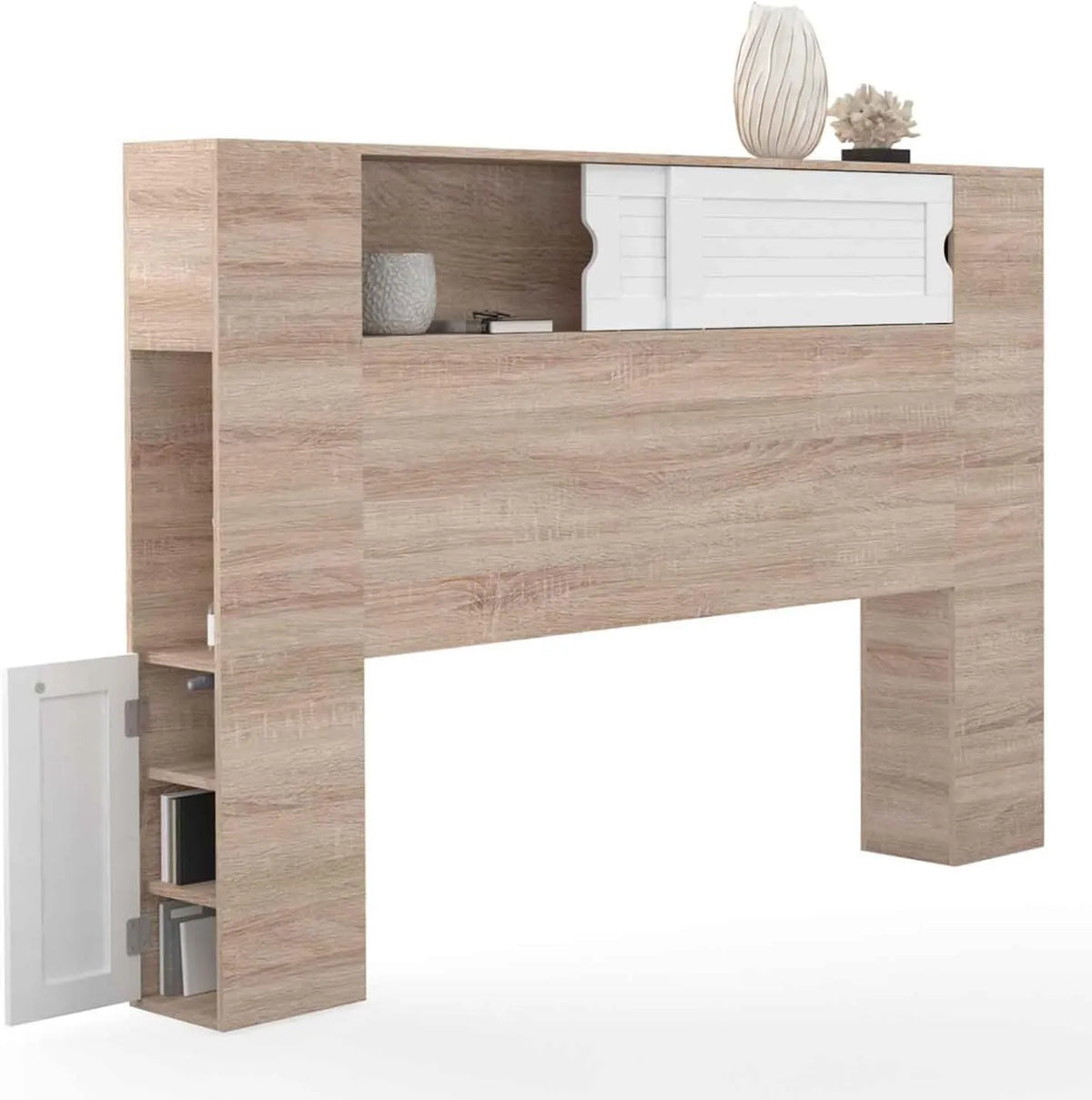 IDMarket - Tête de lit Salem 145 cm avec rangements et niches en bois blanc
