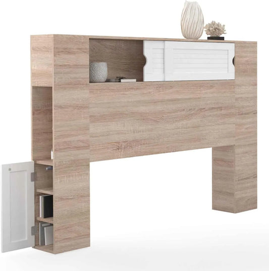 IDMarket - Tête de lit Salem 145 cm avec rangements et niches en bois blanc