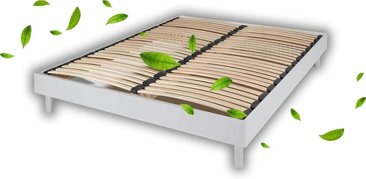 Cadre de Lit Ergonomique 160x200 cm, Technologie Bi-Lattes, 4 Zones de Confort, Bois Massif, Pieds Inclus, Montage Facile