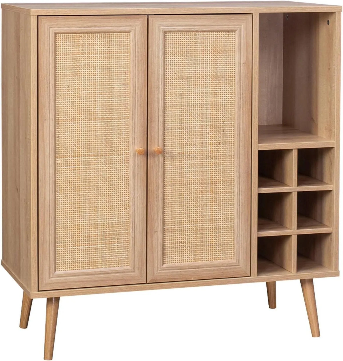 Bahut en Cannage avec Casiers et Portes en Bois, 83 cm