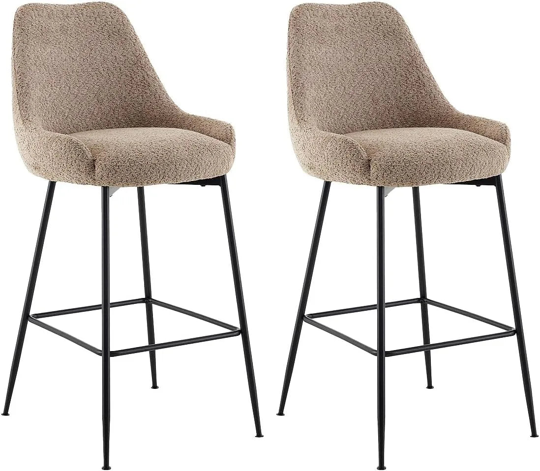 Lot de 2 tabourets de bar en tissu bouclette taupe et métal noir - PASCAL MORABITO