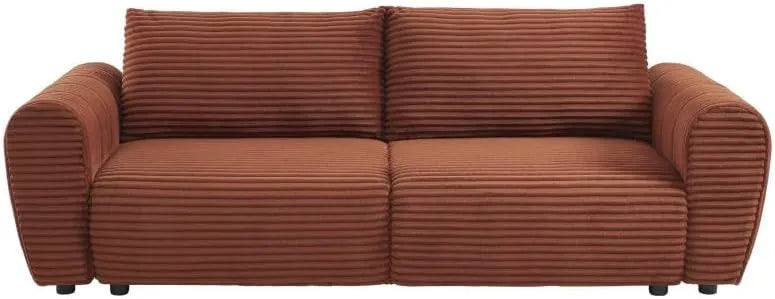 Canapé Convertible 3 Places en Velours Côtelé Terracotta - Modèle LOIC