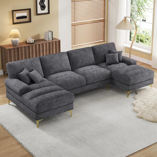 Canapé d'angle en U moderne avec fauteuils inclinables, 4 places en chenille, pour salon (Gris)