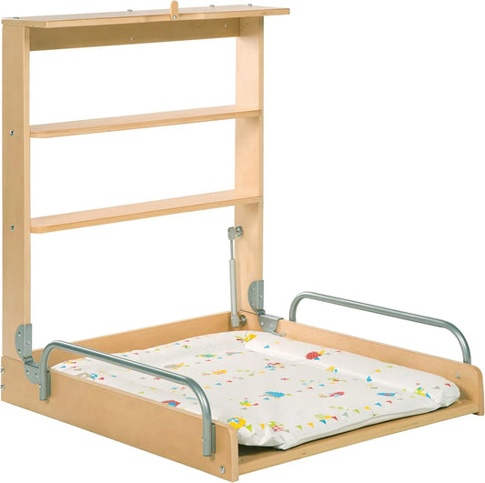 Table à Langer Murale Pliable en Bois avec Matelas Imperméable et Motifs Animaux