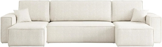 Canapé d'angle panoramique convertible en tissu bouclette pour 6 personnes - LOUNGITUDE Farah