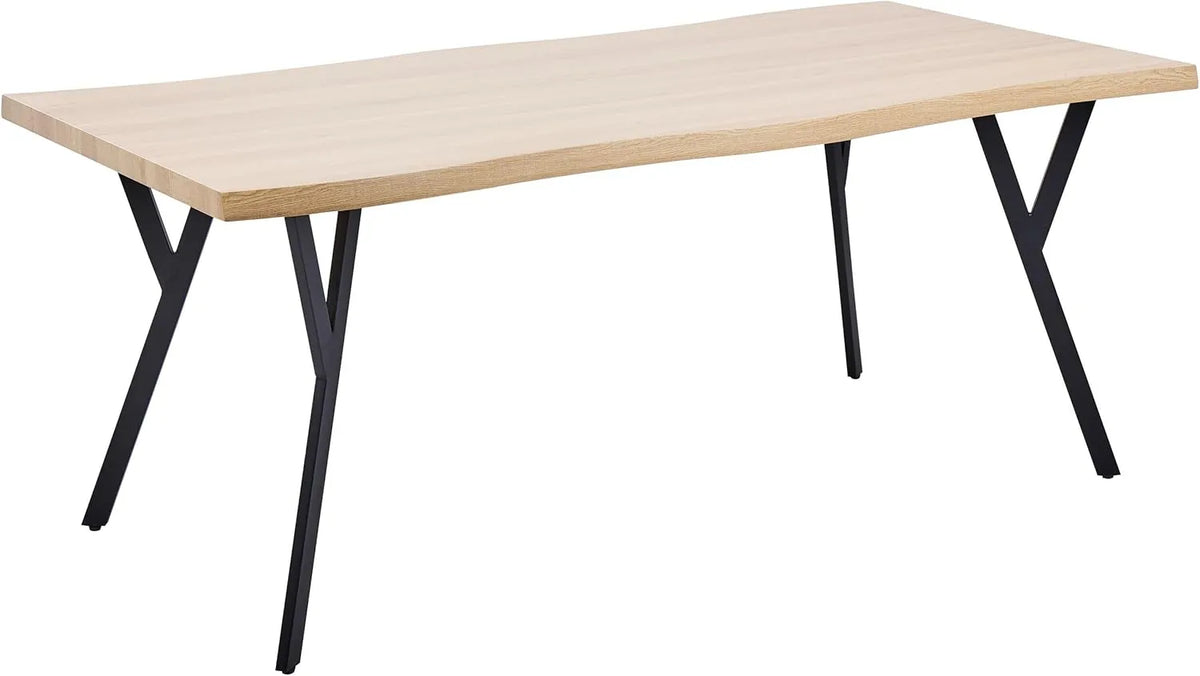 Table à Manger Rectangulaire en Bois Clair et Acier, 180 x 90 cm, Style Moderne