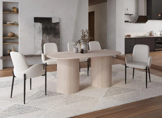 Table de Salle à Manger Ovale en Marbre Composite Beige pour 6 Personnes - DecoInParis