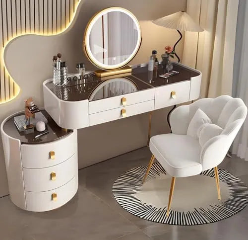 Coiffeuse avec Miroir Tactile, Éclairage Ajustable et 6 Tiroirs pour Femmes
