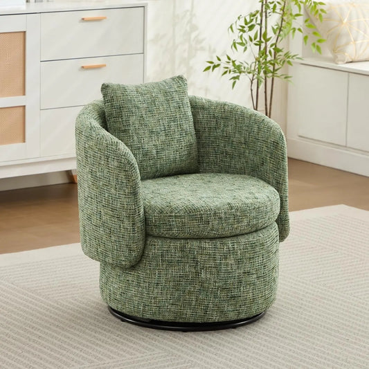 Fauteuil Relax Pivotant en Chenille Verte avec Coussin, Idéal pour Salon et Bureau, Dimensions : 72x66.5x76 cm