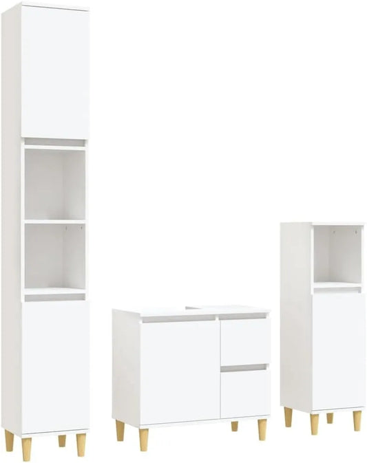 Ensemble de Meubles de Salle de Bain 3 Pièces, Blanc Scandinave