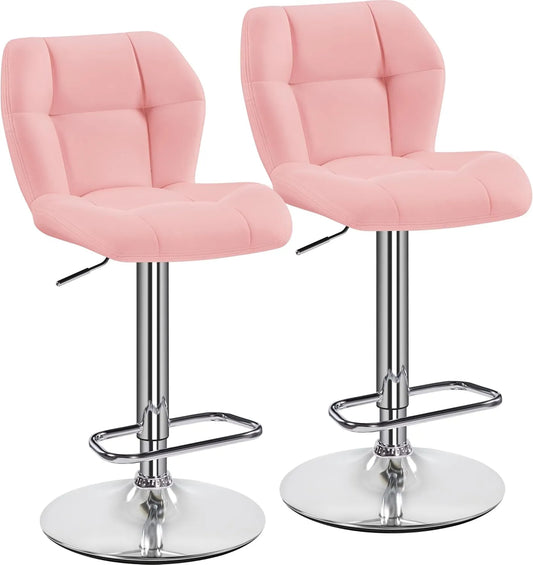 Set de 2 Tabourets de Bar Modernes Réglables en Hauteur en Similicuir et Métal, Capacité 136 kg, 44 x 50,5 x 89 cm, Rose