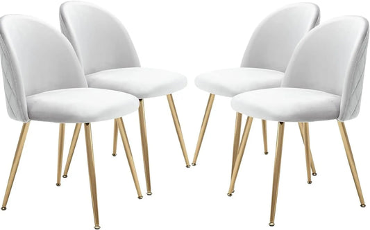 Ensemble de 4 chaises de salle à manger en velours beige avec pieds dorés en métal