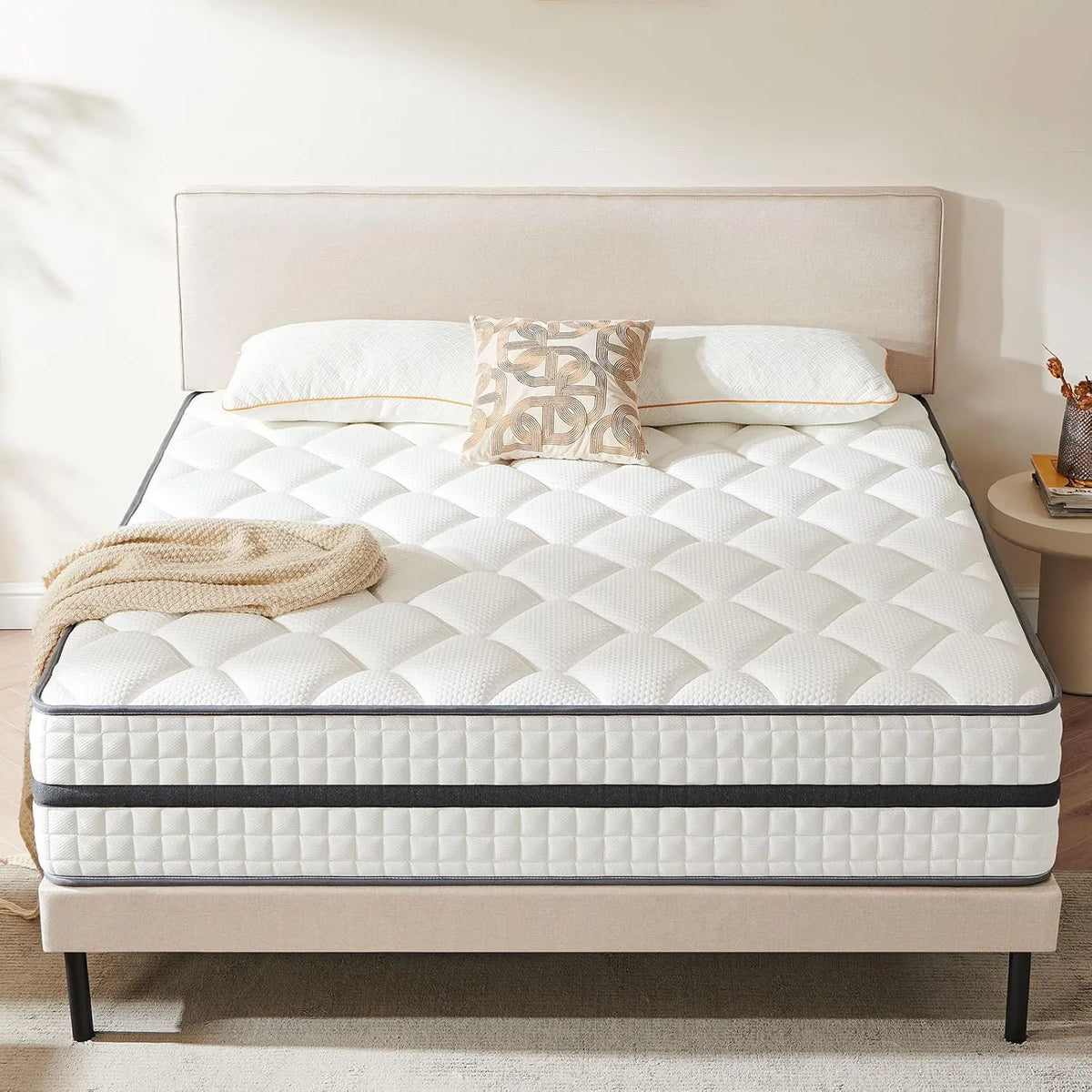 Matelas Orthopédique 140x200 cm à Ressorts Ensachés, 7 Zones de Confort, Mousse Hypoallergénique, Densité Moyenne H3