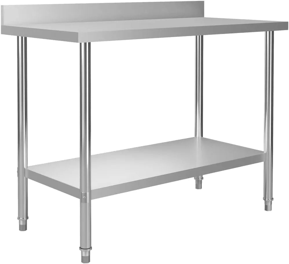 Table de Cuisine Inox avec Dosseret, 120x60x93 cm