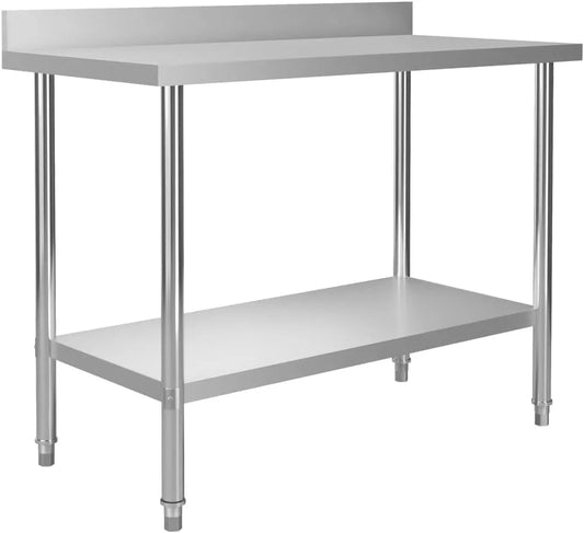 Table de Cuisine Inox avec Dosseret, 120x60x93 cm