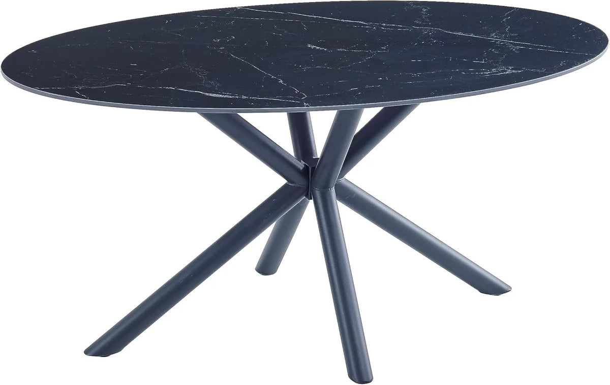 Table ovale en pierre frittée avec pieds en métal noir - 160x90x76 cm