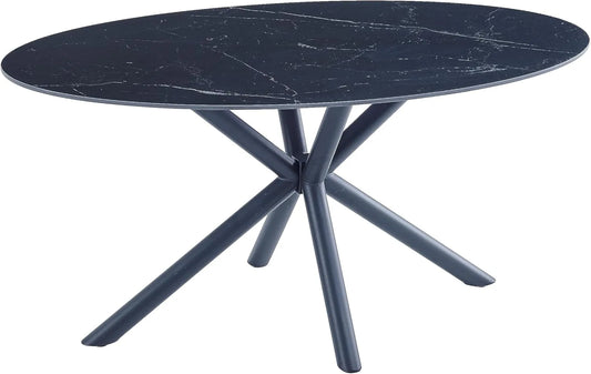 Table ovale en pierre frittée avec pieds en métal noir - 160x90x76 cm