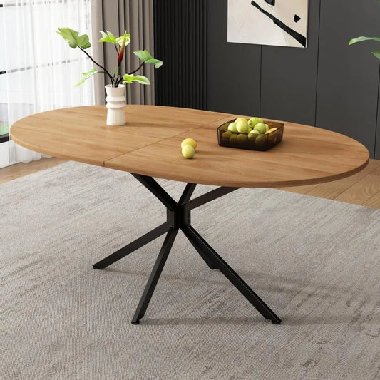 Table ovale 120x80 cm en bois massif, pieds en métal, 4-6 places, salle à manger ou cuisine