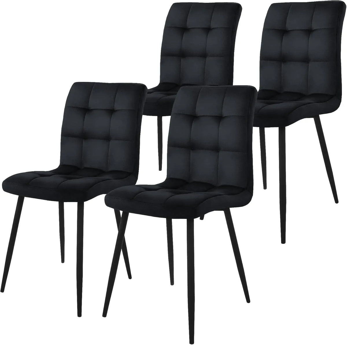 Ensemble de 4 chaises modernes en velours noir avec pieds en métal pour salle à manger, salon ou bureau