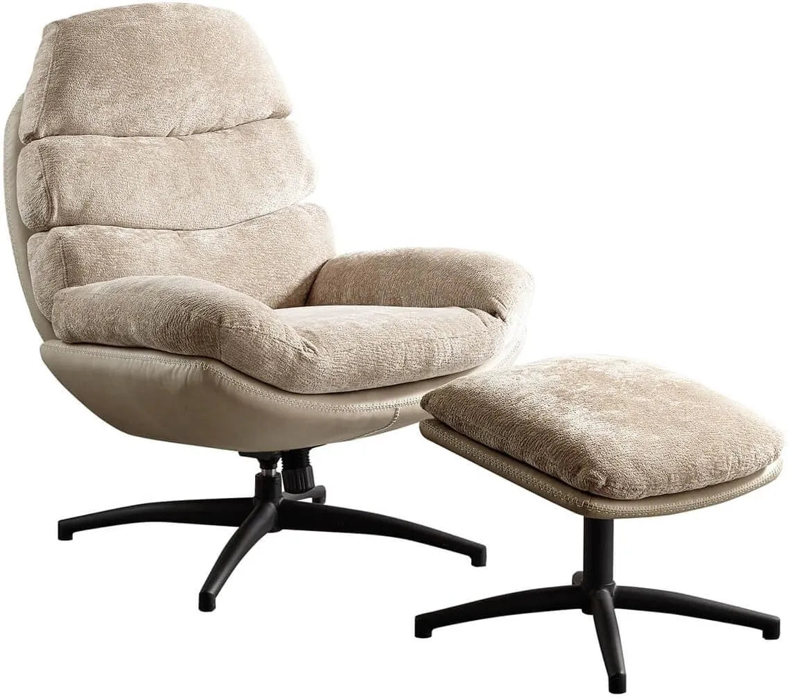 Chaise Pivotante Vigo avec Repose-Pieds Beige en Deux Matériaux