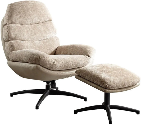 Chaise Pivotante Vigo avec Repose-Pieds Beige en Deux Matériaux