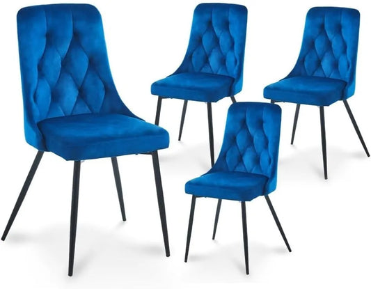 Ensemble de 4 Chaises Modernes en Velours Bleu pour Salle à Manger