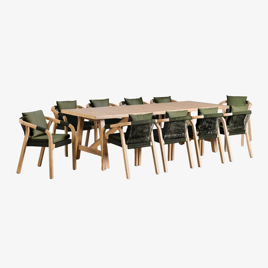 Ensemble Salle à Manger Acacia: Table Rectangulaire 260x100 cm avec 10 Chaises Dubai