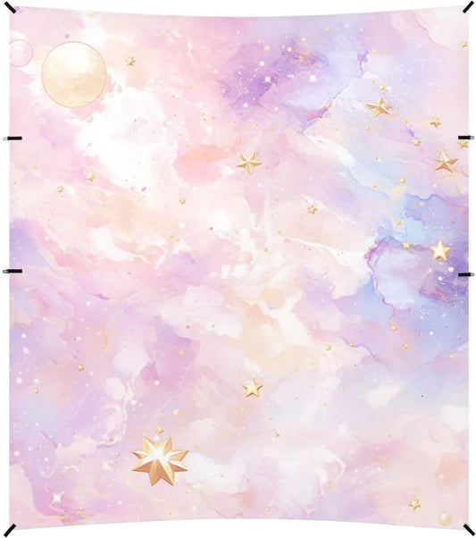 Tente de plage pliable luxe marbre rose violet, UPF50+, installation facile, accessoires inclus