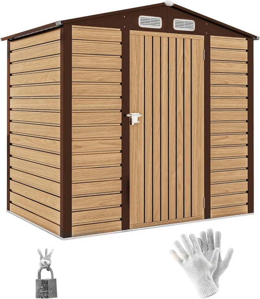 Abris de Jardin en Métal 2,27 m², Construction Robuste en Acier Galvanisé, avec Ventilation et Sécurité, 190x131x188 cm, Couleur Chêne