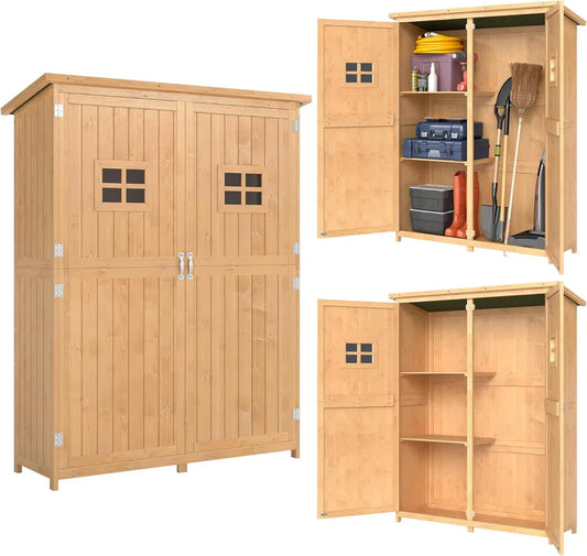 Abri de Jardin Outsunny en Bois Massif avec Étanchéité et Rangements