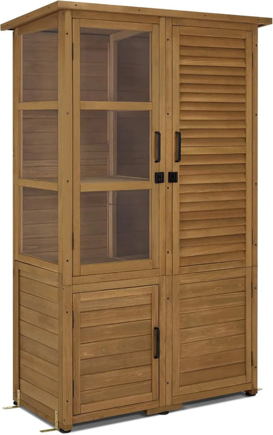 MCombo Armoire de Jardin en Bois Résistante aux Intempéries, Abri Étanche pour Balcon ou Terrasse, 55x110x175 cm