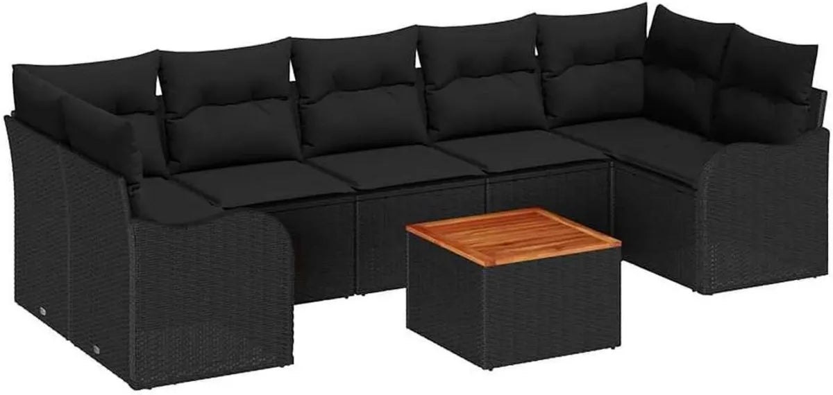 Ensemble de Salon de Jardin Modulable en Résine Noire - 8 Pièces