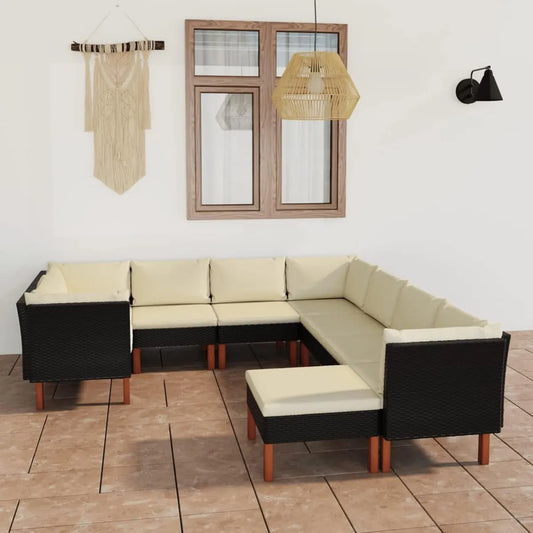 Ensemble de Salon de Jardin en Résine, 9 Pièces, avec Coussins Noirs