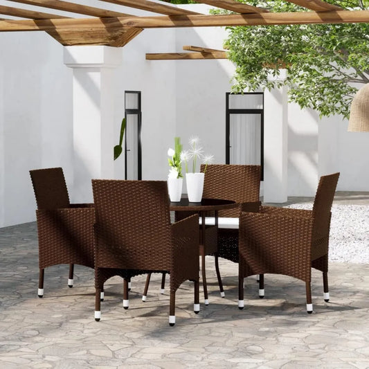 Ensemble de Salle à Manger Extérieur 5 Pièces en Polyrotin Marron - Table et Chaises de Jardin