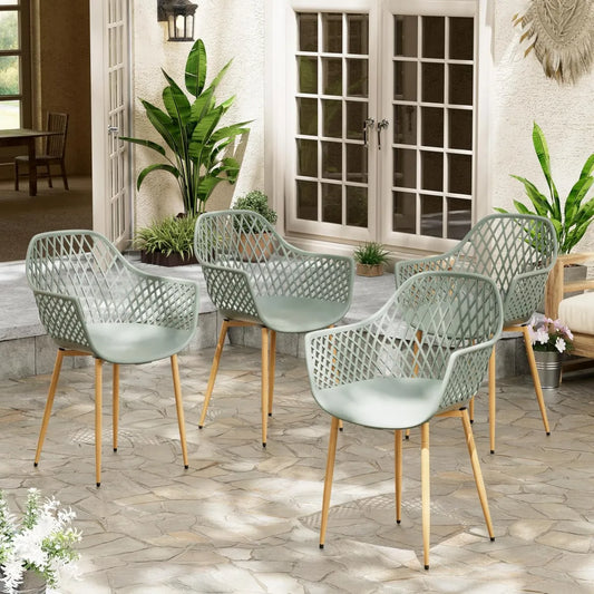 Ensemble de 4 fauteuils de jardin en plastique résistant aux intempéries avec accoudoirs