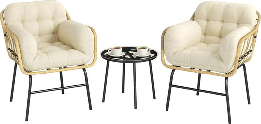 Ensemble de Mobilier de Jardin en Résine avec Fauteuils et Table en Verre - 3 Pièces