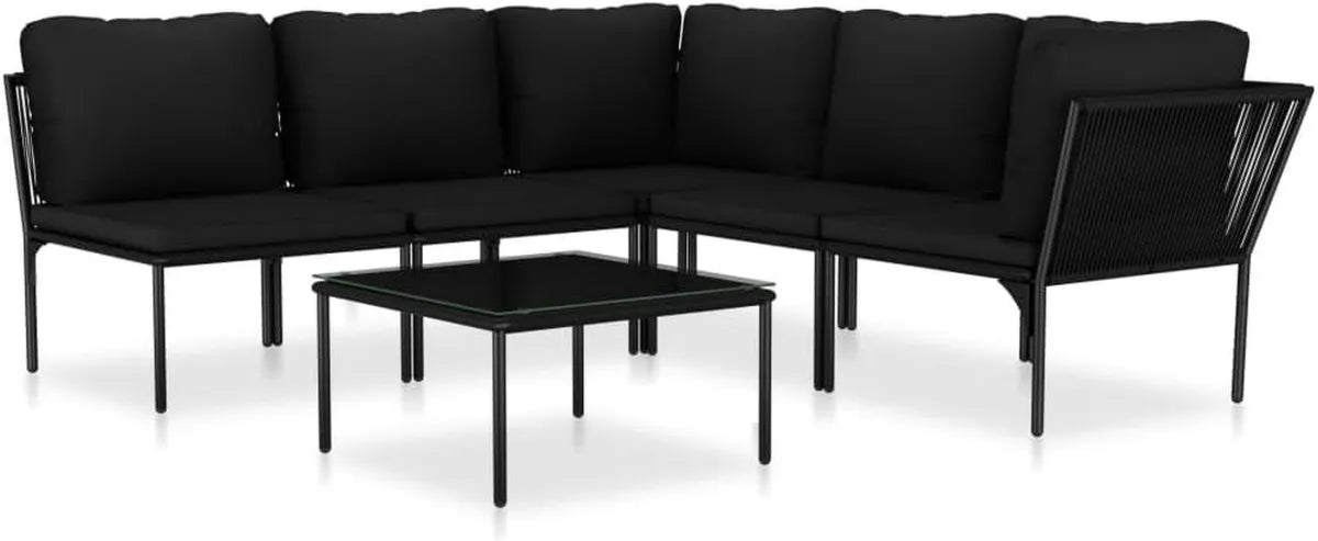 Ensemble de Salon de Jardin 3 Pièces en PVC Noir avec Coussins