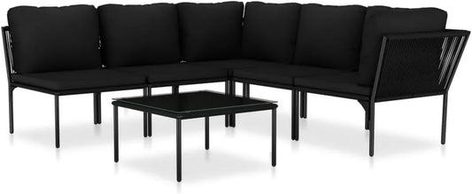 Ensemble de Salon de Jardin 3 Pièces en PVC Noir avec Coussins