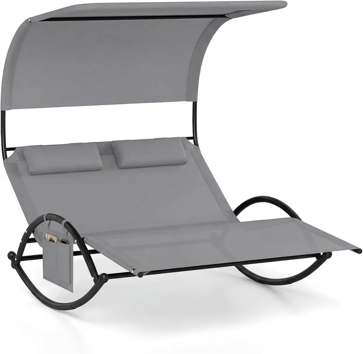 Bain de Soleil Double avec Auvent, Métal Résistant 300 kg, pour Jardin et Balcon - Gris