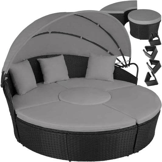 Ensemble de Salon de Jardin en Résine Tressée avec Chaise Longue et Pare-Soleil Pliable - tectake®