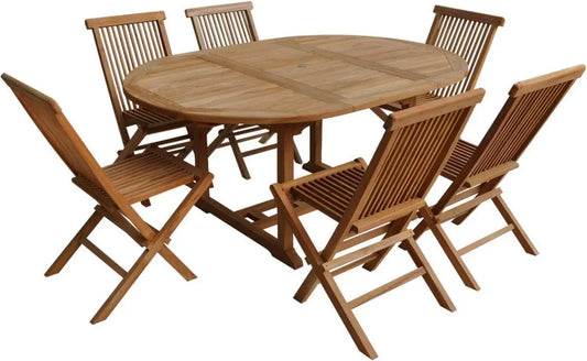 Ensemble de Jardin en Teck avec Table Ronde Extensible - 6 Chaises