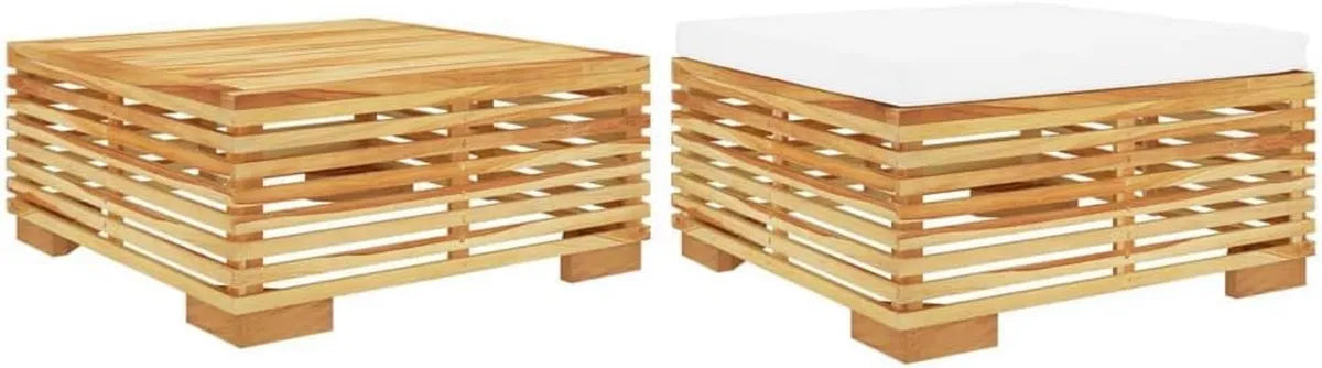 Ensemble Mobilier de Jardin 2 Pièces avec Table Basse et Coussin, Bois de Teck Massif