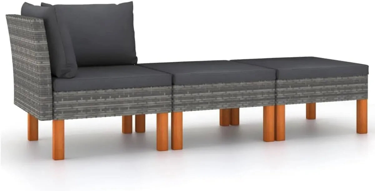 Ensemble de Jardin 3 Pièces en Résine Tressée et Bois d'Eucalyptus