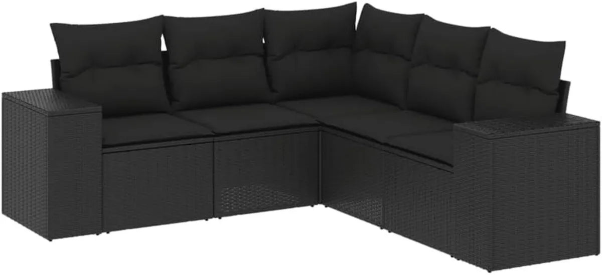 Ensemble de Jardin 5 Pièces avec Coussins, Canapés en Résine Tressée Noire