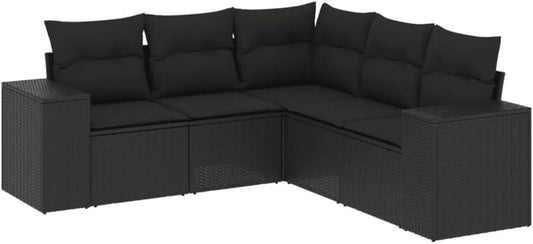 Ensemble de Jardin 5 Pièces avec Coussins, Canapés en Résine Tressée Noire