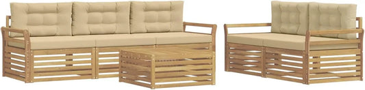 Ensemble de Salon de Jardin Moderne 6 Pièces Blanc et Beige