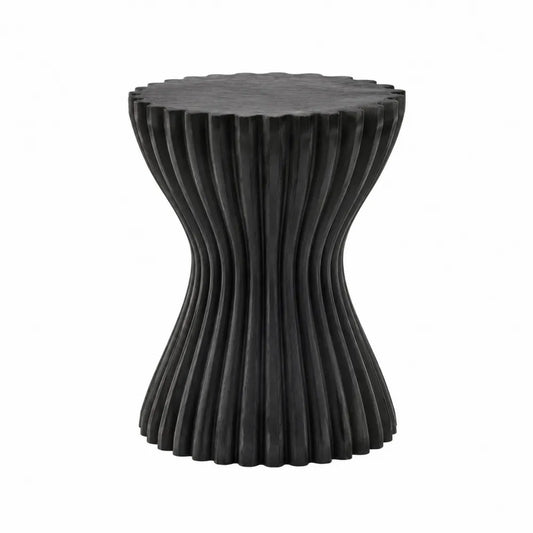 Table d’appoint extérieure ronde cannelée 45 cm x 45 cm x 50 cm en résine composite noire forme sablier