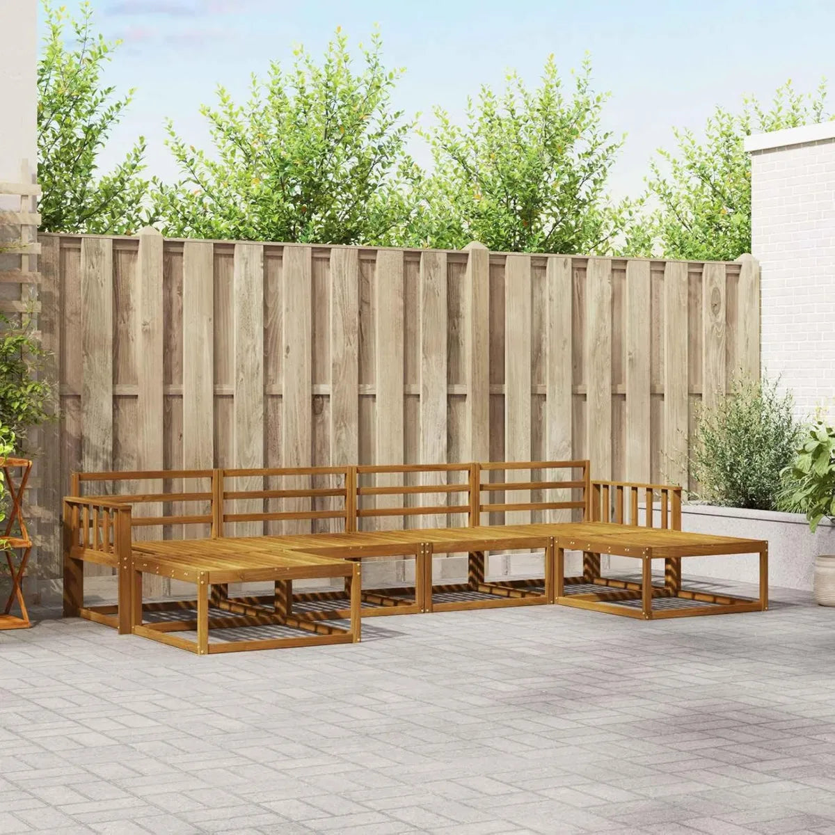 Ensemble de salon de jardin 6 places en bois d'acacia résistant aux intempéries