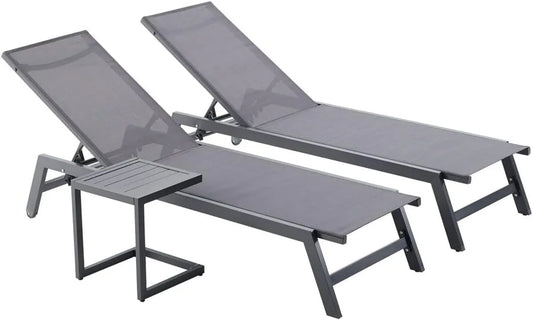 Ensemble de 2 Chaises Longues Inclinables avec Table - Prato Gris et Noir