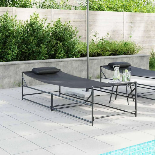 Lot de 2 Chaises Longues de Jardin Noires avec Coussin, Structure en Acier pour Terrasse et Piscine